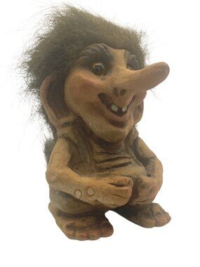 Vintage Fosse Long Nose Troll Doll with Original Tags Norway #119 Yellow Eyes